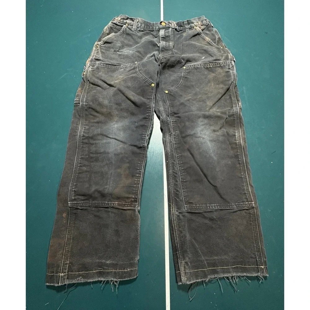 Vintage Carhartt Double Knee Pants Size 32x28 Faded Black BLK B01 Distressed USA - Picture 6 of 16
